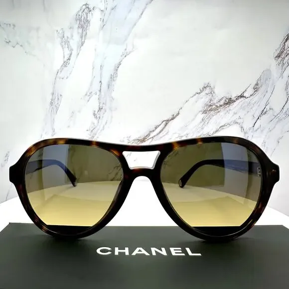 New CHANEL Sunglasses Brown Havana Polarized Lens Pilot Aviator - Picture 16 of 16